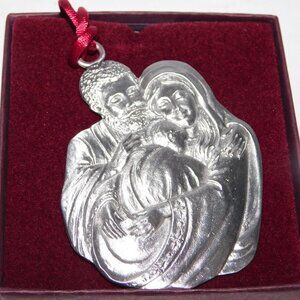 Pewter Mary Joseph Baby Jesus Christmas Tree Ornament 2009 Seagull Canada 2.75"